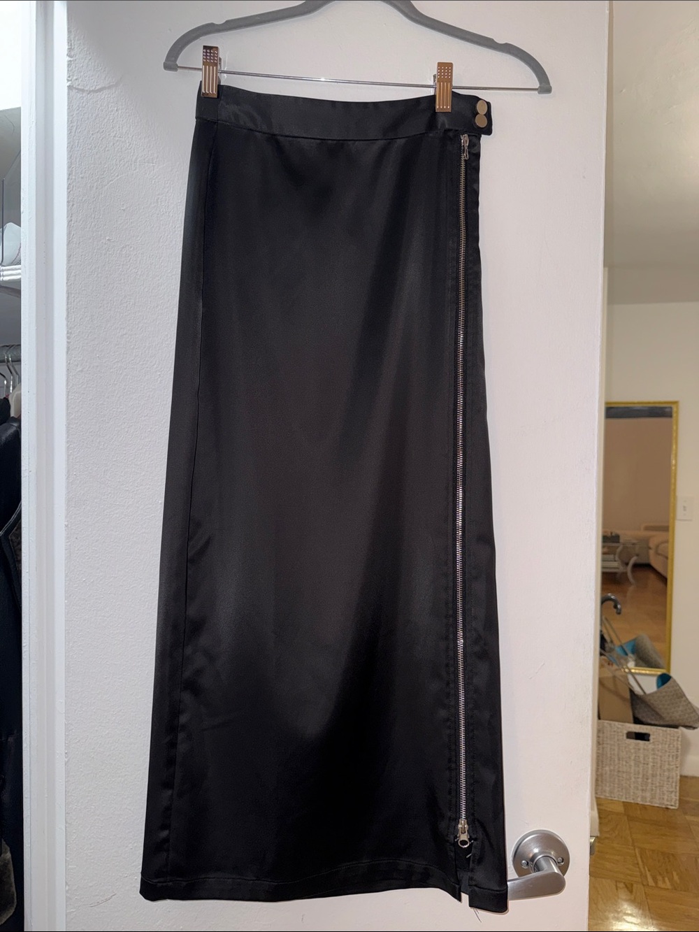Urban Outfitters Black Satin Maxi Skirt with Side Zipper Size XS